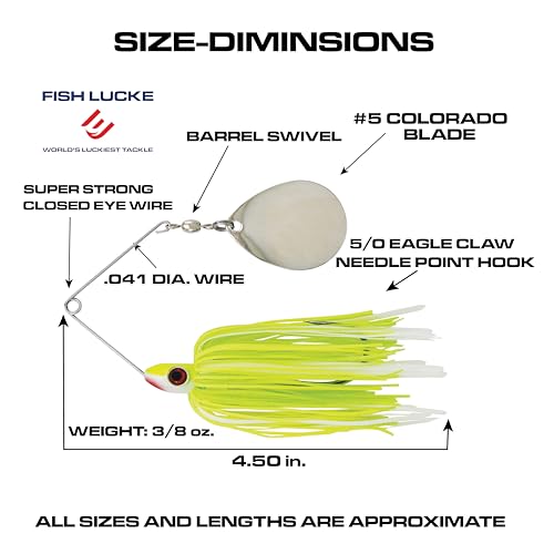 Luck E Strike Redman Spinner Bait by Jimmy Houston, 3/8 Ounce Colorado Spinnerbait - color: Chartreuse Green White