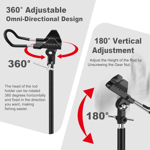 Fishing Rod Holders for Bank Fishing, 360 Degree Adjustable Fishing Rod Holders for Ground , Multifunctional Aluminum Beach Fishing Rod Holder Fishing Gifts for Men