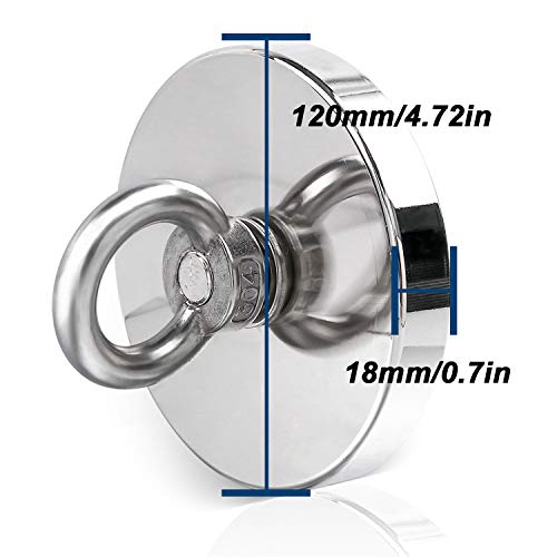 DIYMAG Super Strong Neodymium Fishing Magnets, 1500 lbs(680 KG) Pulling Force Rare Earth Magnet with Countersunk Hole Eyebolt Diameter 4.72 inch(120mm) for Retrieving in River and Magnetic Fishing - size: 120mm