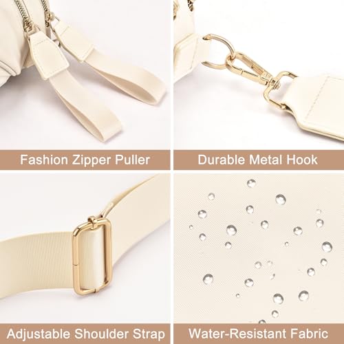Checkered Nylon Crossbody Bag Bum Bag for Women Mom Large Checkered Fanny Packs with Adjustable Strap - color: Beige
