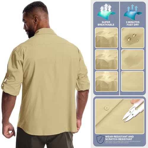Mens Safari Sun Shirts UPF 50+ UV Sun Protection Long Sleeve Outdoor Quick Dry Fishing Hiking Gardening Shirts - color: 5051 Mud, size: Small