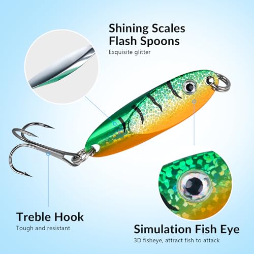 THKFISH Fishing Lure Spoons Trout Spoons for Fishing Jigging with Hooks - color: Color 1#, size: ['1/2 oz - 5 pieces']