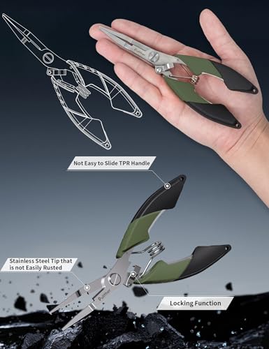 Fishing Tools Kit, Fishing Pliers,Fishing Scissors, Fishing Line Cutter for Braided Fishing Line,Fishing Gear with Lanyard - color: 6.5"Fishing Pliers Green