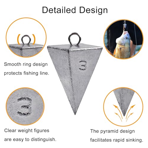SIWIRIOM Pyramid Sinkers for Surf & Saltwater 6 Pack Fishing Weights Lead Sinkers with Slider Universal Connectors, Fishing Weights Assortment Kits Fishing Gear Tackle 1oz 2oz 3oz - size: Mixed-6pcs(1oz-2pcs + 2oz-2pcs + 3oz-2pcs)