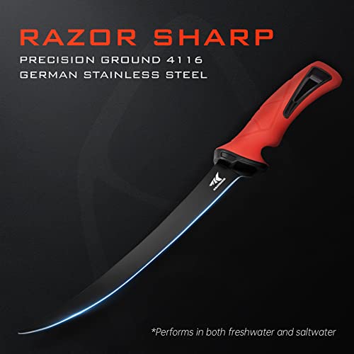 KastKing Intimidator Bait Knife and Filet Knives, Ultra-Sharp G4116 German Stainless-Steel Blades, Fresh or Saltwater, Non-Slip Handle, Durable Storage Bag, and Honing Rod, Fishing Gear and Gifts for Men - color: Fillet Knives Kit