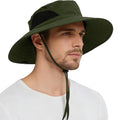 Wide Brim Sun Bucket Hat, Waterproof Boonie Hat for Men & Women | UPF 50+ UV Protection, Adjustable Fit, Chin Strap & Sweatband, Foldable Durable for Fishing Hiking Garden Beach - color: 01 Army Green