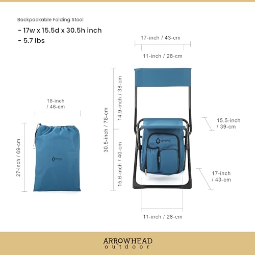 Arrowhead Outdoor Multi-Function 3-in-1 Compact Camp Chair: Backpack, Stool & Insulated Cooler, w/Bottle Holder & Storage Bag, External Pockets, Backrest, Fishing, Hiking, Heavy-Duty, USA-Based | Stool and Insulated Cooler, Bottle Holder and Storage Bag,