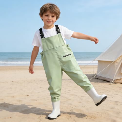 SooGree Kids Chest Wader with Non-Slip Boots,Youth Fishing Hunting Waterproof Waiters, Children Boys Girls Breathable Waders - color: Candy Green, size: Foot length：7.67"；Height：47.24"-51.18"
