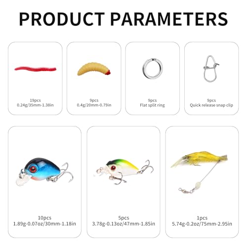 TSKS Fishing Artificial Lures Kit Mixed Including Front Diving Fin Minnow Surface Popper Crank Baits Pencil VIB with Hook and Soft Lures Accessories for Saltwater Freshwater Trout Bass Tackle Gift Set - color: 105pcs