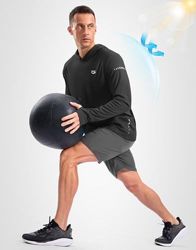 Men's Sun Protection Hoodie Shirts Long Sleeve UPF 50+ Swim Shirts for Men Rash Guard Fishing Shirt Quick Dry - color: Black, size: Medium