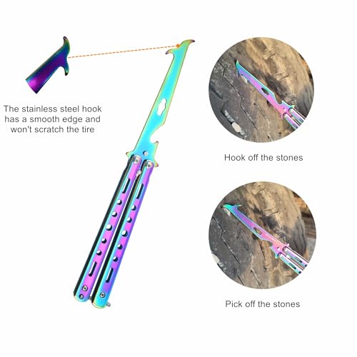2PCS Car Tire Rock Remover Tool, Foldable Tire Cleaning Hook(3rd Generation) Tire Stone Remover for Car Motor Bike Tire, Multi Purpose Bottle Opener Window Breaker Gifts for Men