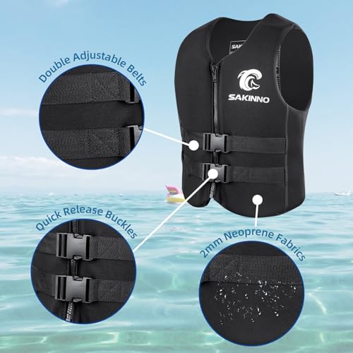 Water Kayaking Jacket for Adults and Kids, Buoyancy Swimsuit Boating Fishing Waistcoat Zipper Closure, Unisex Outdoor Water Sports Vests - color: Black, size: Large