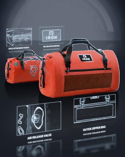 IRON JIA'S Motorcycle Dry Bag - Waterproof Duffle & Luggage Tail Bag Saddle Bags with Roll Top Closure, Shoulder Straps, Inner Pocket and Mesh Pocket (Orange, 30L) - color: Orange, size: 30L