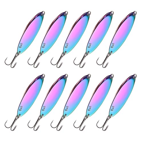 Fishing Spoons Lures, Metal Saltwater Treble Trout Lures Jigging Spoon with Treble Hooks Casting Spinner Baits - color: Colorful, size: 21g / 3/4 oz