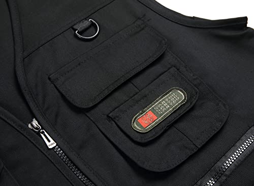 Men’s Fishing Vest Summer Outdoor Work Safari Travel Photo Vest with Multi Pockets - color: Black, size: X-Small