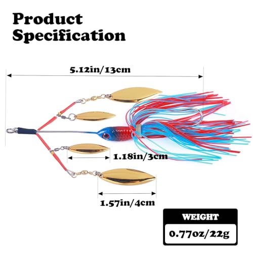 Multi-Blade Spinnerbait, Umbrella Rig Fishing Bass Kit，Snakehead Skirt Lure for Pike Bass Trout Salmon Freshwater（5pcs）