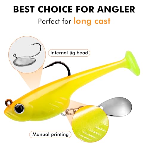 TRUSCEND Duramax Pre-Rigged Fishing Lures with BKK Jig Hooks, Easy Catch 10X Tear-Resistant TPE Soft Swimbaits for Bass Trout Crappie Walleye Redfish Grouper, Fishing Bait for Saltwater and Freshwater - color: C-2"-5/32oz