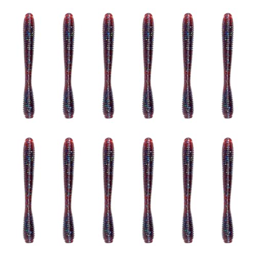 6th Sense – Bounce Worm Bass Fishing Lure Soft Plastic Worm for Wacky Neko Drop Shot Texas Rig - color: Blood Apple, size: 3in. (12/pk)