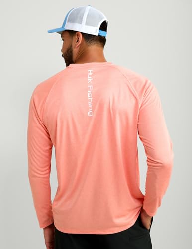 HUK Men's Pursuit Vented Long Sleeve Fishing Shirt (+30 UPF) - color: Fresh Salmon Heather, size: Small