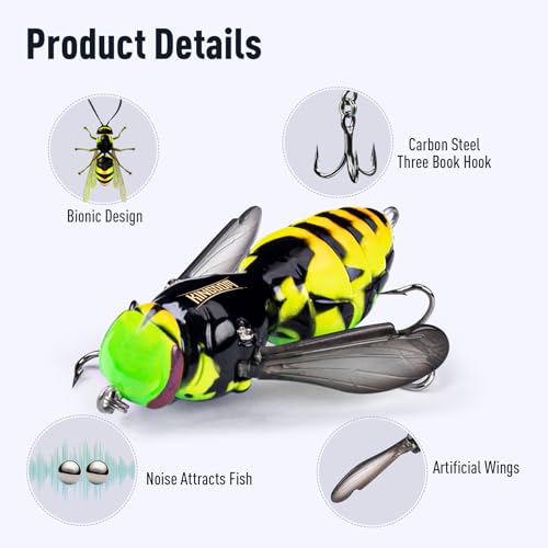 Kingdom Wasp Craw Bait Insect Bionic Floating Fishing Lures Swimbaits Hard Artificial Baits Lure for Freshwater and Saltwater Bass Carp Pike Walleye Fishing ABS Material Carbon Steel Three Book Hook - color: Set1, size: 6.6g