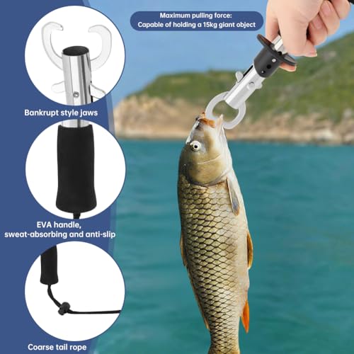 Fishing Gear Set, Fishing Pliers Set, Heavy-Duty 15kg Max Grip, Non-Slip Sponge Handle, 100cm Retractable Lanyard, Includes Fish Gripper, Line Cutter, Carry Bag