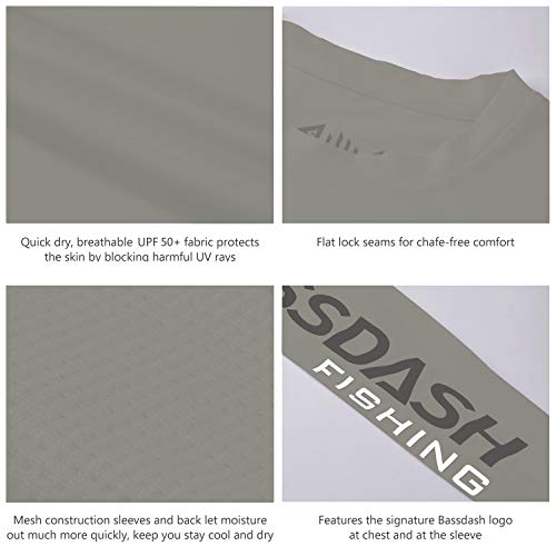 BASSDASH Fishing T Shirts for Men UV Sun Protection UPF 50+ Long Sleeve Tee T-Shirt - color: Ash Grey/Dark Grey Logo, size: Large