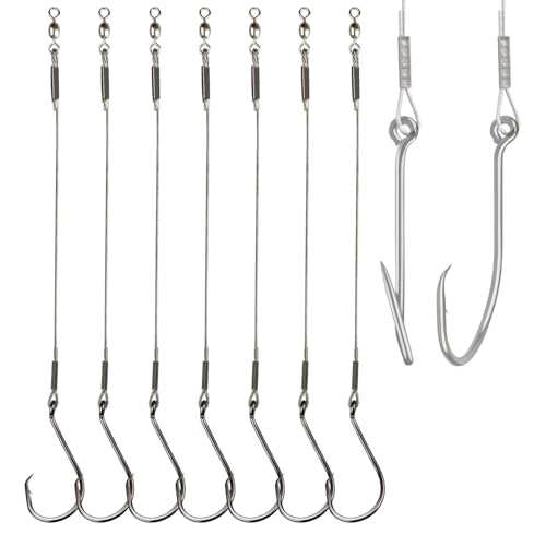 Fishing Hook Rigs 25/50 Pack - Circle Hook 1/0-10/0 with Stainless Steel Leader, Crane Swivel - Heavy Duty Saltwater Rigs for Catfish, Shark, Surf & Bottom Fishing - size: 2/0
