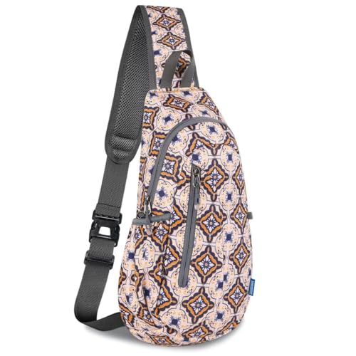 TITECOUGO Small Sling Bag, Lightweight Crossbody Backpack for Men Women, Shoulder Bag for Sports and Outdoor - color: Mix-blue and Yellow Tile