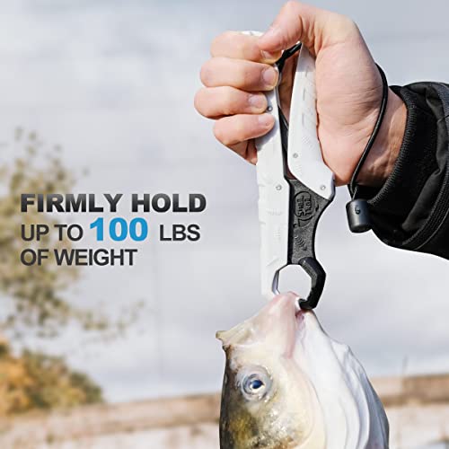 SNAIL TRAIL 7.5''/9'' Floating Fish Gripper, Fishing Grabber, Catfish Mouth Pliers, Caught Bass Holder, Digital Scale Hook Clamp, Saltwater Lip Grip Tool with Lanyard, Gifts for Men, White-Black - color: White-black, size: 7.5"