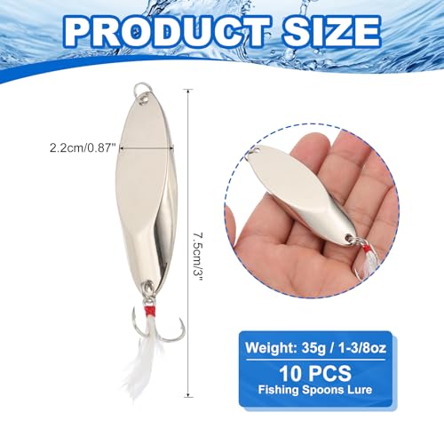 PATIKIL Fishing Spoons, Fishing Lures Casting Spoon Treble Hooks Jigs Hard Metal Spinner Baits for Freshwater Saltwater Salmon - color: Silver Tone, size: 1-3/8 oz