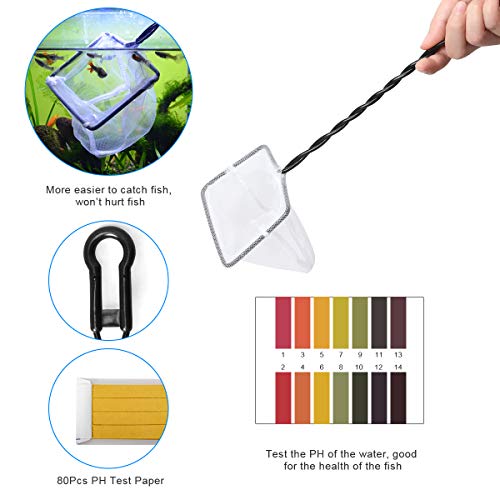 Extra Long Aquarium Aquascaping Tools Kit 8 in 1, Liveek Stainless Steel Aquarium Plant Tools Long Fish Tank Aquascape Tweezers Scissors Scrapers, PH Paper, Fish Net, Aquascape Clean Brush, Bag