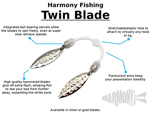 Harmony Fishing – Twin Blade Slip-On Spinner Blades for Fishing Lures/jigs (6 Pack) - style: Willow (Gold)