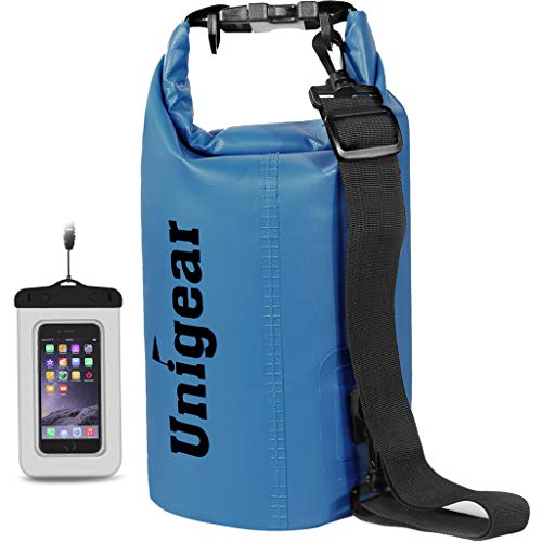 Unigear Dry Bag Waterproof, 2L/5L/10L/20L/30L/40L Floating and Lightweight Bags for Kayaking, Boating, Fishing, Swimming and Camping with Waterproof Phone Case - color: Sky Blue, size: 10L