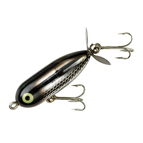 Heddon Torpedo Prop-Bait Topwater Fishing Lure with Spinner Action - color: Black Shiner, size: 1/4 oz (1 7/8 Inch)
