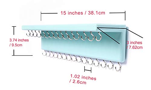 SANY DAYO HOME Jewelry Organizer with 30 Hooks and Cosmetics Shelf, 15 x 3 x 4 inches Wall Mounted Rustic Pine Wood Holder for Necklaces and Bracelets, Suitable for Kids and Adults (Aqua) - color: 30 Hooks Aqua