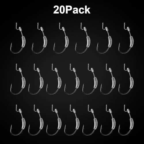 15 Pcs Weighted EWG Worm Hook, Weedless Fishing Swimbait Hooks Bass Fishing Freshwater Saltwater Assorted 1/8oz 3/16 1/4oz - size: 1/4oz-20pcs