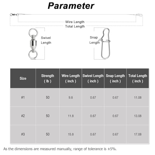 AMYSPORTS Stainless Steel Fishing Leader Saltwater Stainless Rigs Fishing Leader Lure Heavy Wire Fishing Leaders Steel White Nickel - size: #1 (9.8in-50lb) 20pcs