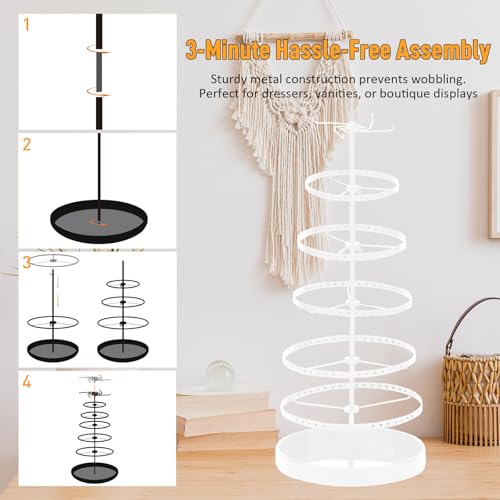 17Dec 6 Tier Rotating Jewelry Organizer Stand, 230 Holes Earring Holder Organizer for Women Girls, Spinning Earring Tree with Ring Holder, Wide Base for Bracelets Watches Lipstick - color: 6-Tier Earring Tower,White