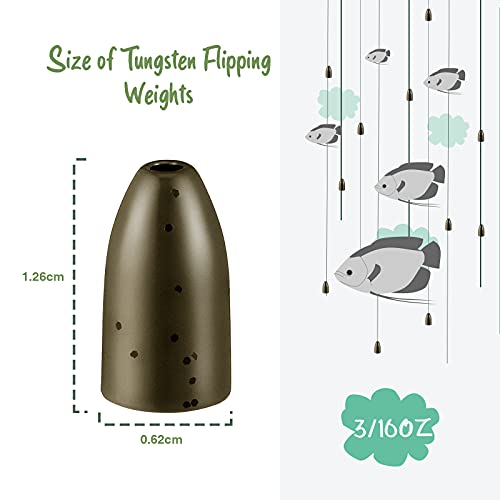 16 Pcs Tungsten Fishing Weights for Bass, Pitching and Flipping Sinker, Sizes 1/8, 1/4, 3/16 Oz Bullet Sinker, Bass Gear