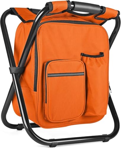 Kikerike Backpack Stool Cooler Chair Heavy Duty 300 LBS Max Load Portable Lightweight Stool Backpack Folding Fishing Cooler Seat for Camping Hunting Fishing - Orange - color: Orange