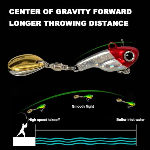 Tail Spinner Hard Metal Lures VIB Fishing Baits Jigging Spoons with Treble Hook Kit Sinking Blade Bait for Bass Trout Freshwater - size: 0.5oz(14g)-10#-3pc