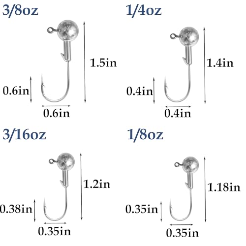 40pack Fishing Jig Heads Set with Hooks Box, Fishing Soft Lures Hooks for Crappie Bass Trout, Saltwater Freshwater Fishing Tackle Kit, 1/8 oz, 3/16 oz, 1/4 oz, 3/8 oz, 10pcs Each Size