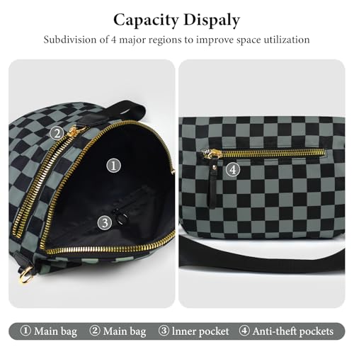 Crossbody Bags for Women, Checkered Crossbody Bum Bag, Spacious Nylon Shoulder with Removable Adjustable Strap (gray-black checkered) - color: gray-black checkered