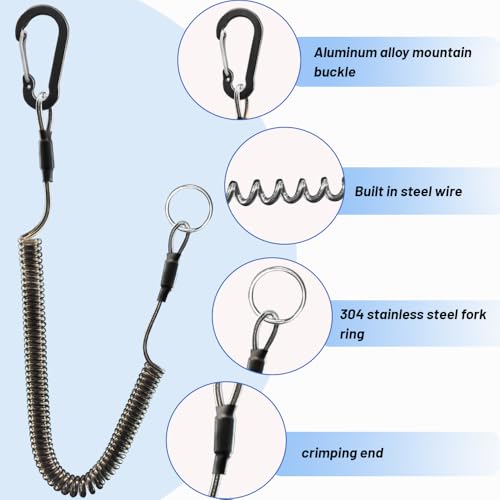 4PCS Retractable Safety Coiled Lanyard, Premium Fishing Lanyard, Stretchy Coiled Lanyards, Fishing Pole Tether, Equipment Tool Tether Leash with Carabiner Clip for Fishing, Pliers, Boating, Outdoors