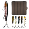 Topwater Plopping Lure Kit -5 Lures+5 Blades in Plastic Case, 4.7in,Adjustable for Walking Bait or Surface Tractor Action. Fishing Gifts for Men Targeting Pike, Bass, Musky in Freshwater