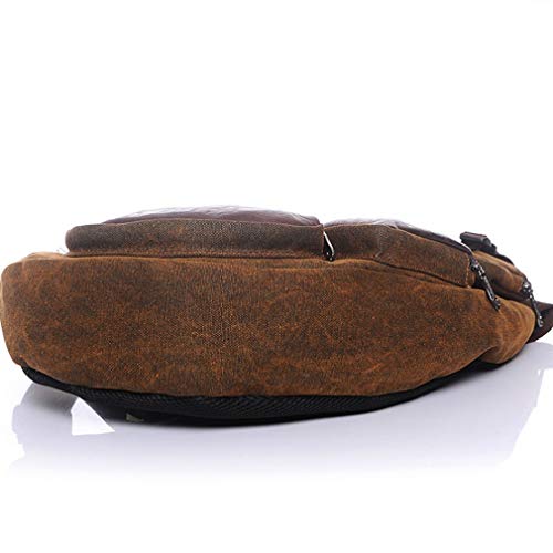 Hebetag Leather Sling Bag Crossbody Backpack for Men Women Travel Outdoor Camping - color: #38coffee(canvas)