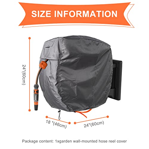 Garden Wall Mounted Retractable Hose Reel Cover, 450D Oxford Polyester Coated Tarp, 100% Waterproof Sunscreen Hose Reel Cover, for:Giraffe tools,Ayleid,Gardena and More.grey,24"L x18"Wx24H" - size: 24" x 18" x 24"