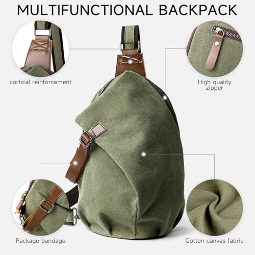 MOYYI Canvas Sling Bag for Men Women, 10L Crossbody Bag Small Backpack, Casual Daypack with Anti-Theft Pocket, Vintage Canvas Shoulder Bags for Travel, Daily, Hiking, Work (Green) - color: 8002green-10l