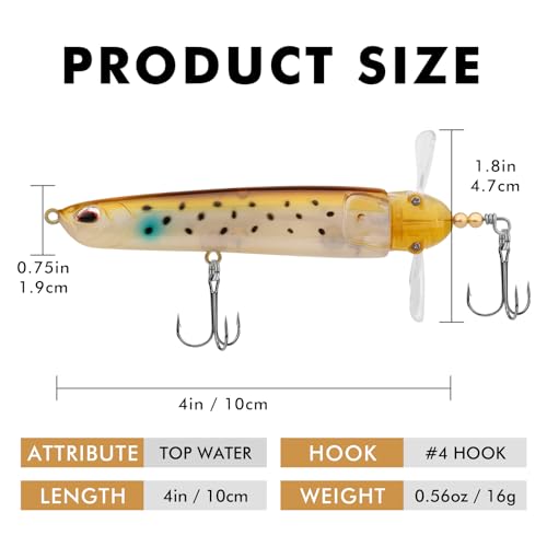 TRUSCEND Popobait Easy Catch Fishing Lures with BKK Hooks, Instant Startup, Longer Cast, Balanced Spray/Sound/Swim, Plopper Topwater Lures for Bass, Trout, Pike, Walleye, Freshwater Saltwater Fishing - color: C1-4",0.56oz