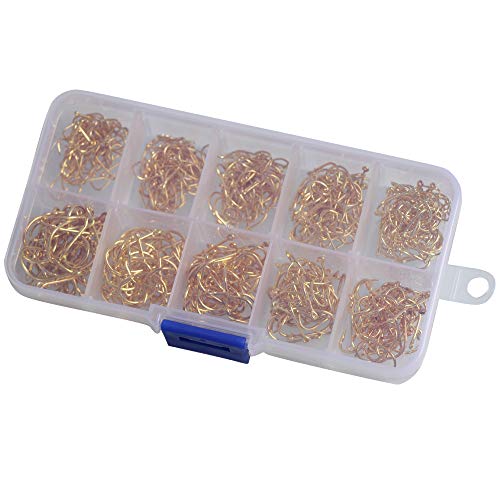 300pcs Small Fishing Hooks Black High Carbon Fishing Hooks Set 6 Sizes with a Plastic Box - color: 500pcs Gold